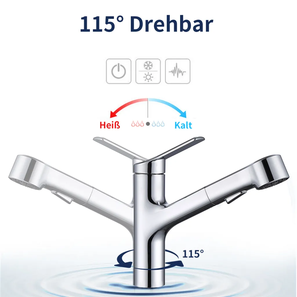 Homelody Wasserhahn Küche Mit Ausziehbarer Brause Küchenarmatur 115° Drehbare Spültischarmatur Küche Mit 2 Strahlarten, Einhebelmischer Mischbatterie Küche, Armatur Küche Chrom 2 Homelody Wasserhahn Küche Mit Ausziehbarer Brause Küchenarmatur 115° Drehbare Spültischarmatur Küche Mit 2 Strahlarten, Einhebelmischer Mischbatterie Küche, Armatur Küche Chrom – Bild 2