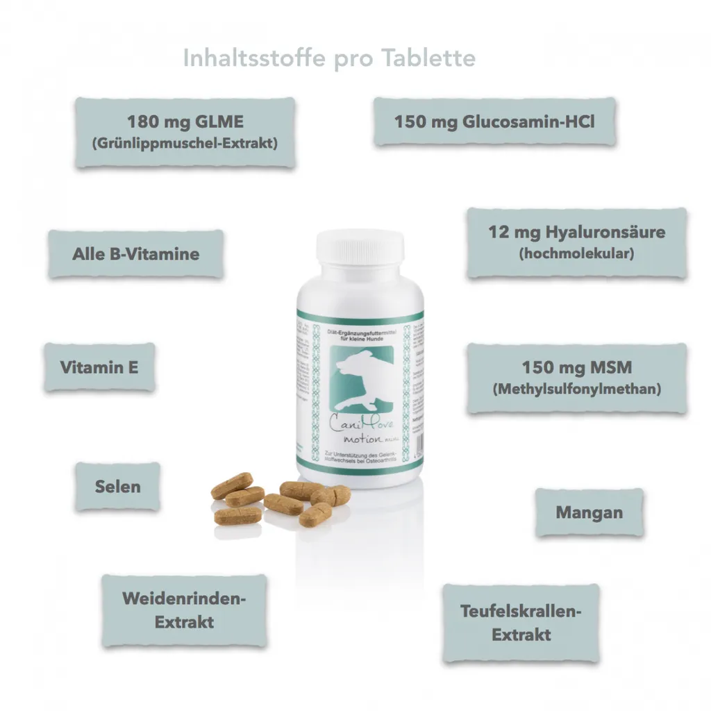 Für Dein Tier CaniMove Motion Maxi (ab 10kg) - Diät -Ergänzungsfutter Zur Unterstützung Der Gelenkfunktion Bei Osteoarthritis (100 Tabletten) 4 Für Dein Tier CaniMove Motion Maxi (ab 10kg) - Diät -Ergänzungsfutter Zur Unterstützung Der Gelenkfunktion Bei Osteoarthritis (100 Tabletten) – Bild 4