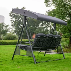 HOME DELUXE - Hollywoodschaukel DESCANSO Grau Doppel Gartenliege Lounge-Pavillon -Garten- & Gewächshäuser Geschäft 85051ea34d3c882f0a0b5a1b56a4a486 1