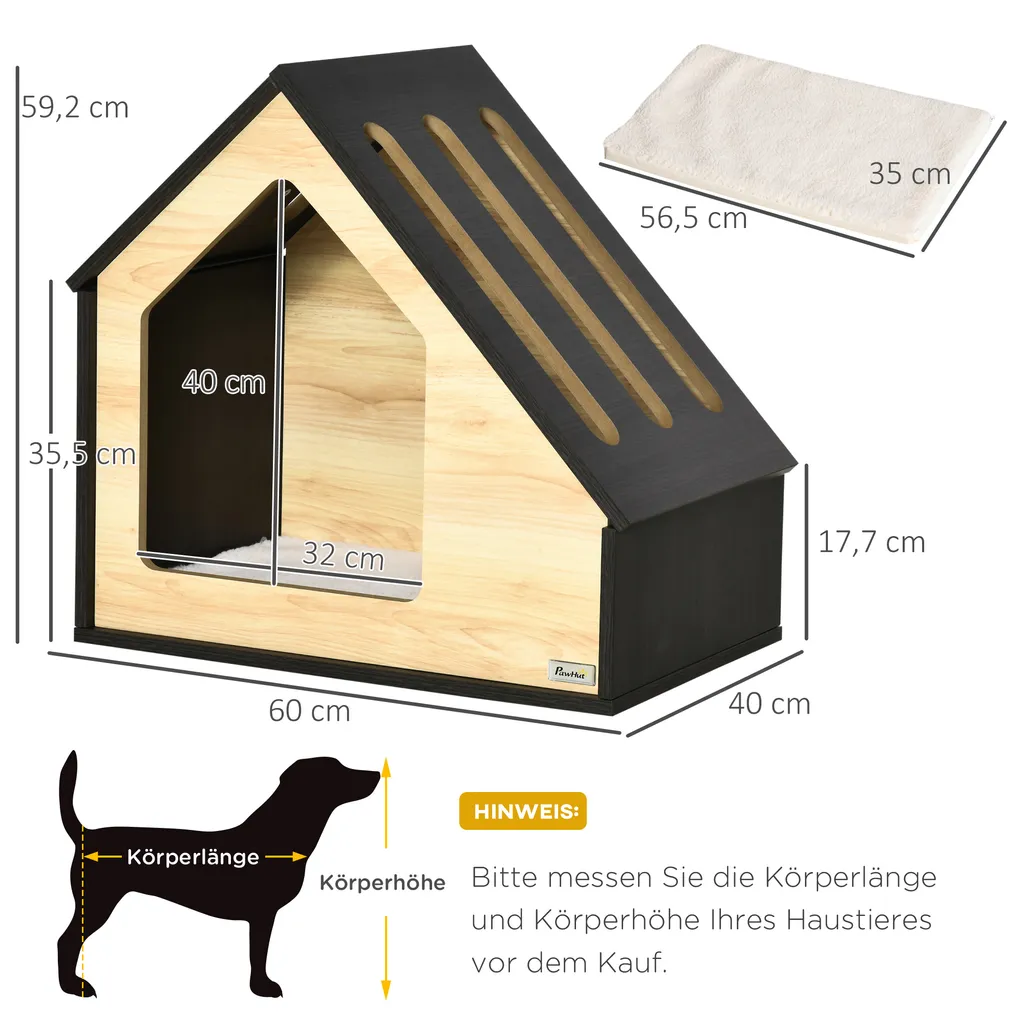 Pawhut Hundehütte Aus Holz Indoor Katzenhöhle Katzenhaus Hundeschlafplatz Mit Kissen Hundehaus Hundehöhle Mit Schrägem Dach Für Kleine Hunde Bis 8 Kg 60 X 40 X 59,2 Cm 3 Pawhut Hundehütte Aus Holz Indoor Katzenhöhle Katzenhaus Hundeschlafplatz Mit Kissen Hundehaus Hundehöhle Mit Schrägem Dach Für Kleine Hunde Bis 8 Kg 60 X 40 X 59,2 Cm – Bild 3
