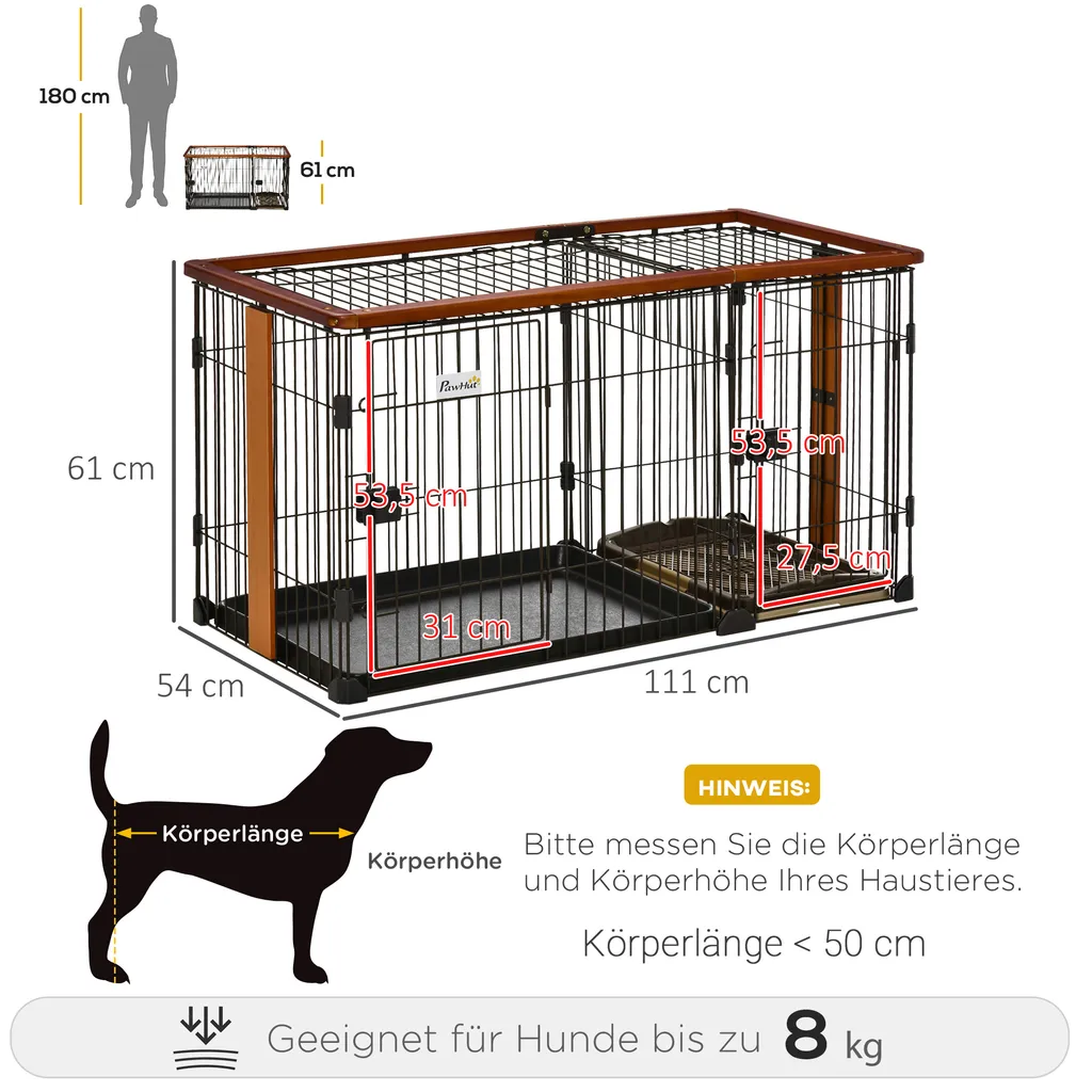 PawHut Hundekäfig Mit Toilette Tablett Hundebox Mit 2 Türen Für Kleine Hunde Tierkäfig Innen Zuhause Stahl Kaffee 111 X 54 X 61 Cm 3 PawHut Hundekäfig Mit Toilette Tablett Hundebox Mit 2 Türen Für Kleine Hunde Tierkäfig Innen Zuhause Stahl Kaffee 111 X 54 X 61 Cm – Bild 3