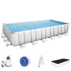 Bestway Power Steel™ Frame Pool Komplett-Set, Eckig, Mit Sandfilteranlage, Sicherheitsleiter & Abdeckplane 732 X 366 X 132 Cm -Garten- & Gewächshäuser Geschäft 857c122365635f68b704939ea22fb87b