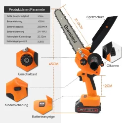 Grenintol Mini Akku-Kettensäge,8&6 Zoll Mini Elektro-Kettensäge,1000W Kettensäge Mit Der Scharfen Kette,Einhand Kettensäge Mit 24V Akku,mit Schnellladegerät,für Garten,Holz Und Astscheren[Energieklasse A+++] -Garten- & Gewächshäuser Geschäft 8588ed42835def22cf6bcb74ccf6bd78