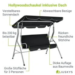 Juskys Hollywoodschaukel 3-Sitzer Mit Dach & Sitzauflage – Gartenschaukel 200 Kg Belastbar – Schaukelbank Für Garten & Terrasse - Schwarz 16 Juskys Hollywoodschaukel 3-Sitzer Mit Dach & Sitzauflage – Gartenschaukel 200 Kg Belastbar – Schaukelbank Für Garten & Terrasse - Schwarz -Garten- & Gewächshäuser Geschäft 86234cce3e2a44055db0f4fb6984b677
