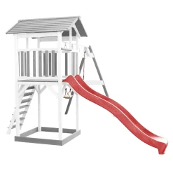 AXI Beach Tower Spielturm Aus Holz In Weiß & Grau | Spielhaus Für Kinder Mit Roter Rutsche, Doppelschaukel Und Sandkasten | Stelzenhaus Für Den Garten -Garten- & Gewächshäuser Geschäft 862740bae073e915212f208d184a4c8e