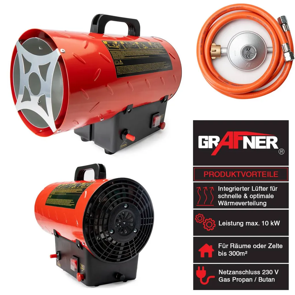 Grafner® 10kW Gasheizgebläse Gasheizer Für Gasflasche Gasdruckregler Bauheizer 700mbar Gasheizgerät 2 Grafner® 10kW Gasheizgebläse Gasheizer Für Gasflasche Gasdruckregler Bauheizer 700mbar Gasheizgerät – Bild 2