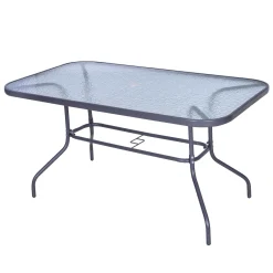 Outsunny Gartentisch Bistrotisch Balkontisch Garten Beistelltisch Bistrotisch Gartenmöbel Mit Glasplatte Schirmloch Hartglas + Metall Carbongrau 140 X 80 X 70 Cm