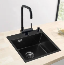 CECIPA 201 Edelstahl PVD Nano Spüle, Küchenspüle Spülbecken Einbauspüle, Mit Ablaufgarnitur, 50x45cm, Anthrazit