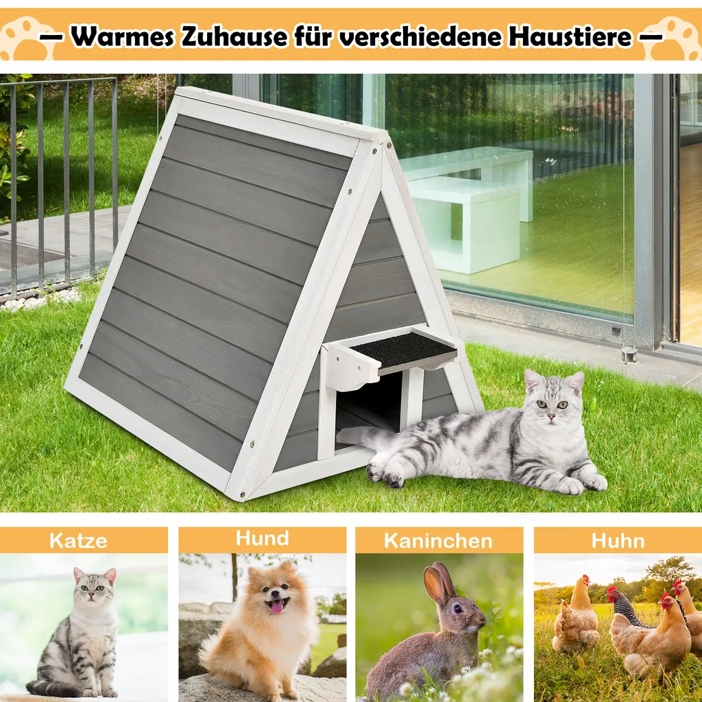 COSTWAY Hölzernes Katzenhaus Bis 20kg, Katzenhütte Holz, Katzenhöhle Outdoor Winterfest, Haustierhütte Wetterfest Für Draußen Und Drinnen 50x55x52cm 2 COSTWAY Hölzernes Katzenhaus Bis 20kg, Katzenhütte Holz, Katzenhöhle Outdoor Winterfest, Haustierhütte Wetterfest Für Draußen Und Drinnen 50x55x52cm – Bild 2