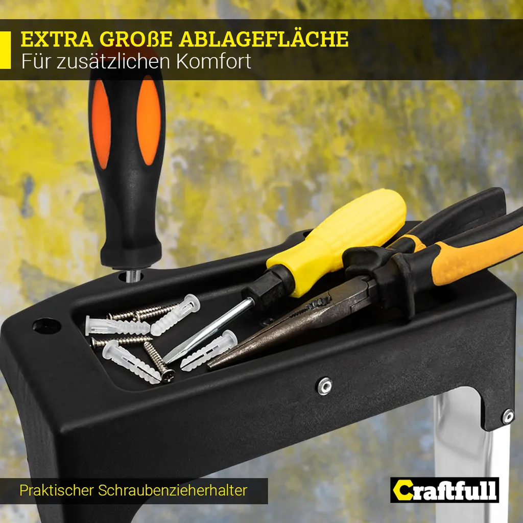 Craftfull Stehleiter CF-133B - Klappleiter - Aluminium Haushaltsleiter - Ablagefläche - Gummierte Standfüße - Mehrzweckleiter - 6 Stufen 9 Craftfull Stehleiter CF-133B - Klappleiter - Aluminium Haushaltsleiter - Ablagefläche - Gummierte Standfüße - Mehrzweckleiter - 6 Stufen – Bild 9