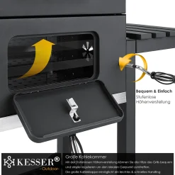 KESSER® Grill Grillwagen XXL Holzkohlegrill Mit Deckel, Rädern, Edelstahl-Griff, Grillrost Und Thermometer Holzkohle Kohlegrill Wagen Groß Kohle BBQ Barbeque Camping, Terrasse, Garten, Farbe:Grau -Garten- & Gewächshäuser Geschäft 86fc158b200f8a83f58f2fd62301fb91