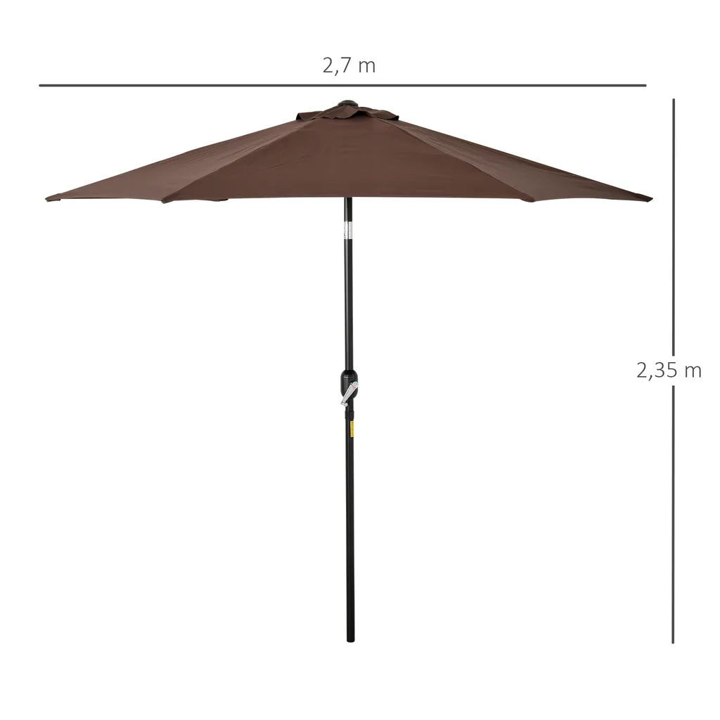 Outsunny Knickschirm Sonnenschirm Gartenschirm Marktschirm Mit Handkurbel Alu 180/㎡ Polyester Braun ∅2,7 X 2,35 M 3 Outsunny Knickschirm Sonnenschirm Gartenschirm Marktschirm Mit Handkurbel Alu 180/㎡ Polyester Braun ∅2,7 X 2,35 M – Bild 3