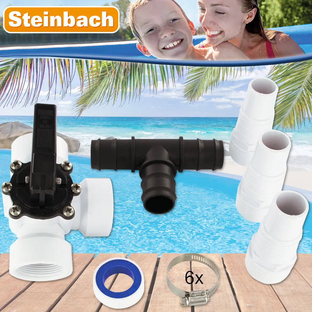 Steinbach Group Intex Bypass-Set Für 38mm Schwimmbadschlauch 3-Wege-Ventil, T-Stück, Schlauchtüllen, Schlauchklemmen Teflonband 9 Steinbach Group Intex Bypass-Set Für 38mm Schwimmbadschlauch 3-Wege-Ventil, T-Stück, Schlauchtüllen, Schlauchklemmen Teflonband – Bild 9