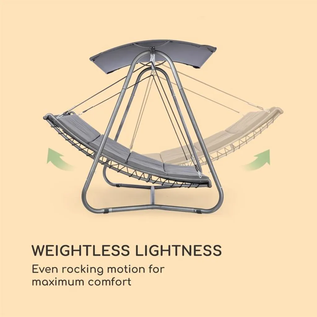 Blumfeldt Garden Grove Gartenliege - Schwingliege Swing Bed, Pulverbeschichteter Stahlrahmen, Liegefläche Mit Abziehbarem Und Waschbarem Bezug, 6 Cm Hohe Polsterung, Grau 3 Blumfeldt Garden Grove Gartenliege - Schwingliege Swing Bed, Pulverbeschichteter Stahlrahmen, Liegefläche Mit Abziehbarem Und Waschbarem Bezug, 6 Cm Hohe Polsterung, Grau – Bild 3