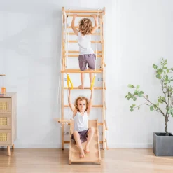 Merax 6-in-1 Multifunktions Kletterspielzeug Set Inkl. Rutsche Schaukel Klettergerüst Klimmzugsbereich Ringe Jungle Gym-Set, Indoor KlettergerüstSprossenwand Für Kinder, Massivholz, Natur -Garten- & Gewächshäuser Geschäft 879e9bb38f59460ffe144100822d824f