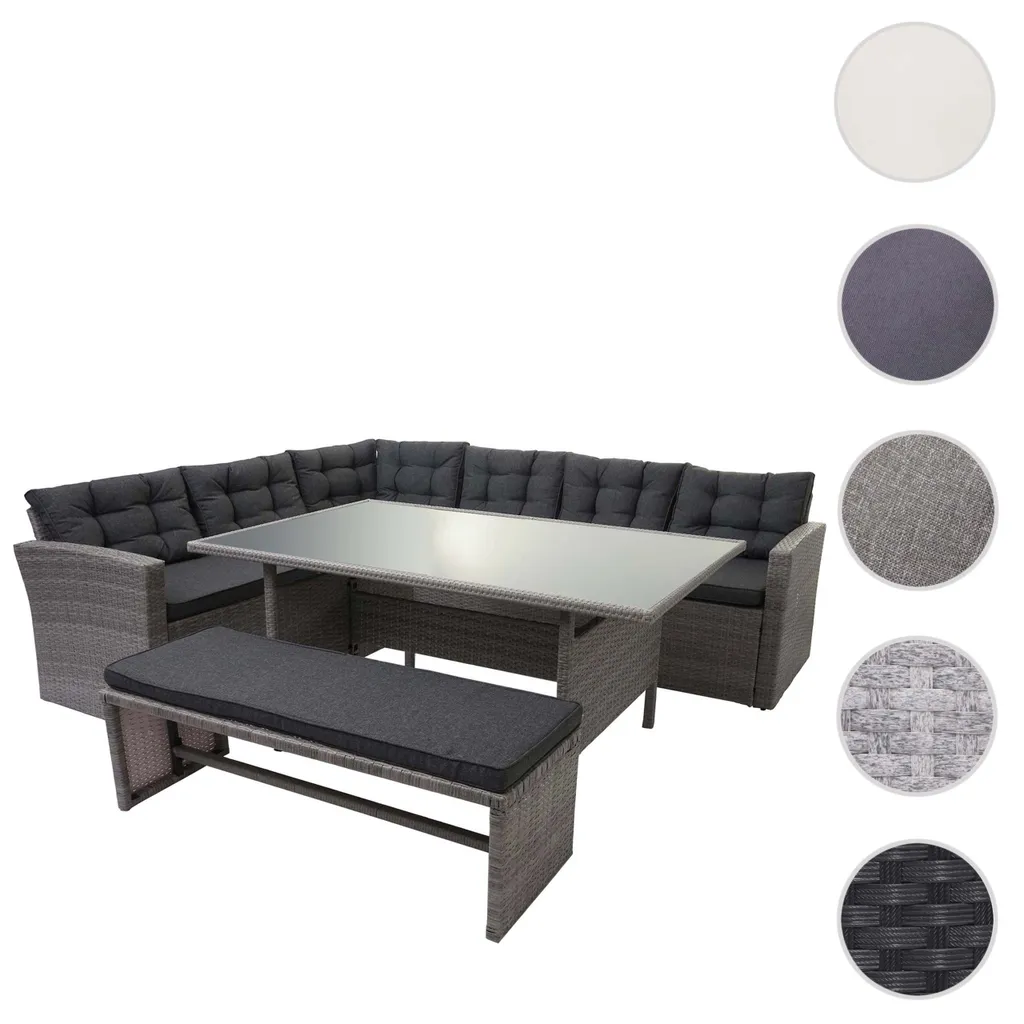 Mendler Poly-Rattan-Garnitur MCW-A29, Gartengarnitur Sitzgruppe Lounge-Esstisch-Set Sofa Grau, Kissen Grau + Bank 8 Mendler Poly-Rattan-Garnitur MCW-A29, Gartengarnitur Sitzgruppe Lounge-Esstisch-Set Sofa Grau, Kissen Grau + Bank – Bild 8