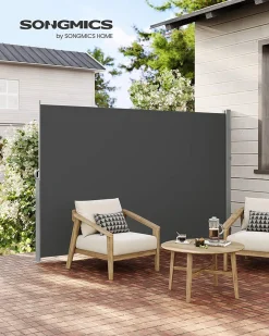 SONGMICS Seitenmarkise, Sichtschutz, 160 X 400 Cm, Ausziehbar，Markise, Aus 220 G/m² Polyester,Blickdicht, Seitenrollo, Für Balkon, Terrasse, Garten, Anthrazit GSA564G01