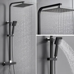 Auralum Thermostat Duschset, Duschsystem Inkl Thermostatarmatur, Regendusche Duschkopf Und Handbrause Für Badezimmer Dusche