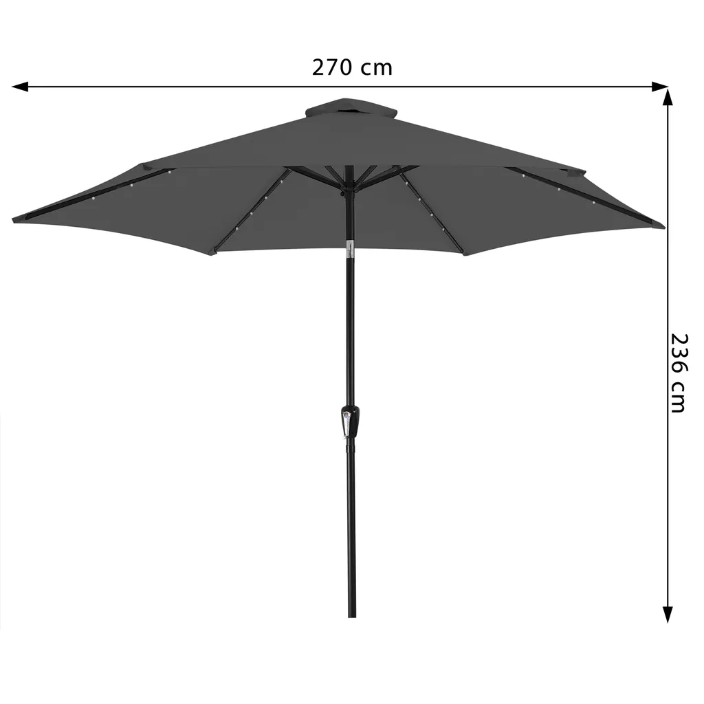 Deuba Kingsleeve Sonnenschirm LED Beleuchtung 270 Cm Groß Rund Solar Alu Knickbar Stabil Marktschirm Gartenschirm Terrassenschirm Garten Terrasse Balkon, Farbe:anthrazit 7 Deuba Kingsleeve Sonnenschirm LED Beleuchtung 270 Cm Groß Rund Solar Alu Knickbar Stabil Marktschirm Gartenschirm Terrassenschirm Garten Terrasse Balkon, Farbe:anthrazit – Bild 7