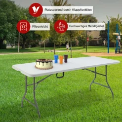 AREBOS Klapptisch 180 Cm, Mit Tragegriff, Aus Metall Und Wetterfestem Kunststoff, Weiß -Garten- & Gewächshäuser Geschäft 895aad93ccd0990f142aaded8c13f87a