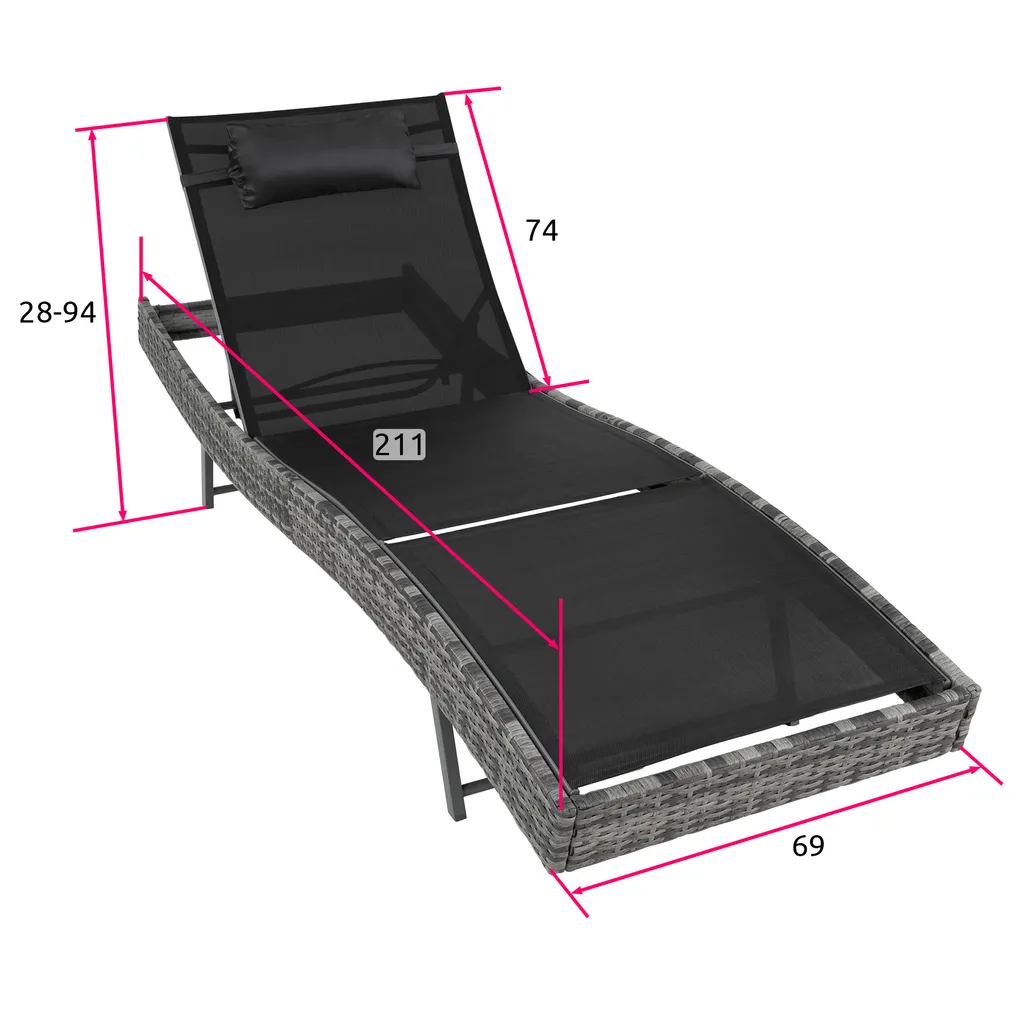 Tectake Sonnenliege Rattan Delphine - Dunkelgrau 6 Tectake Sonnenliege Rattan Delphine - Dunkelgrau – Bild 6
