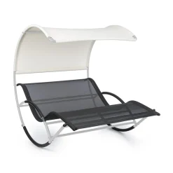 Blumfeldt The Big Easy Ergonomische Schaukelliege - Schwingliege , Gartenliege , Liegefläche Für 2 Personen , Wasserdichtes, Abnehmbares Dach , Stahl-Rahmen , Drinnen/Draußen , Wetterfest , Silber