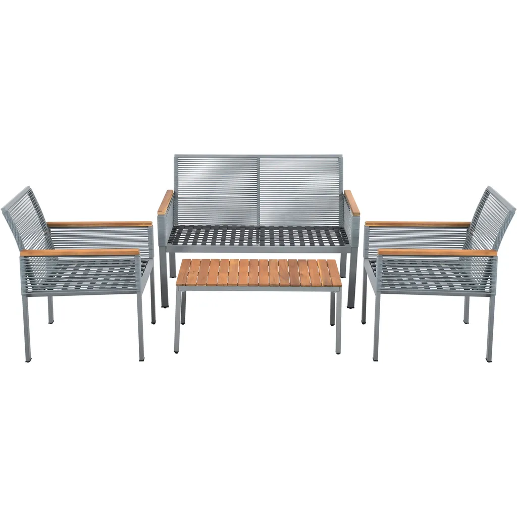 Merax 4-tlg. Garten-Lounge-Set Mit Stahlrahmen Und Couchtisch, Rope Gartenmöbel Set Aus Akazienholz Und Polyrattan, Gartenmöbel-Sets Für 4 Personen, Grau 5 Merax 4-tlg. Garten-Lounge-Set Mit Stahlrahmen Und Couchtisch, Rope Gartenmöbel Set Aus Akazienholz Und Polyrattan, Gartenmöbel-Sets Für 4 Personen, Grau – Bild 5