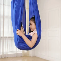 Topchances Kinder Schwingen Hängematte, Indoor Schaukel Elastisch Cuddle Hammock Sensory Swing Ideal Für ADHS, Asperger Und Sensorische Integration Sowie Autismustherapie(Blau,150 X 280CM)