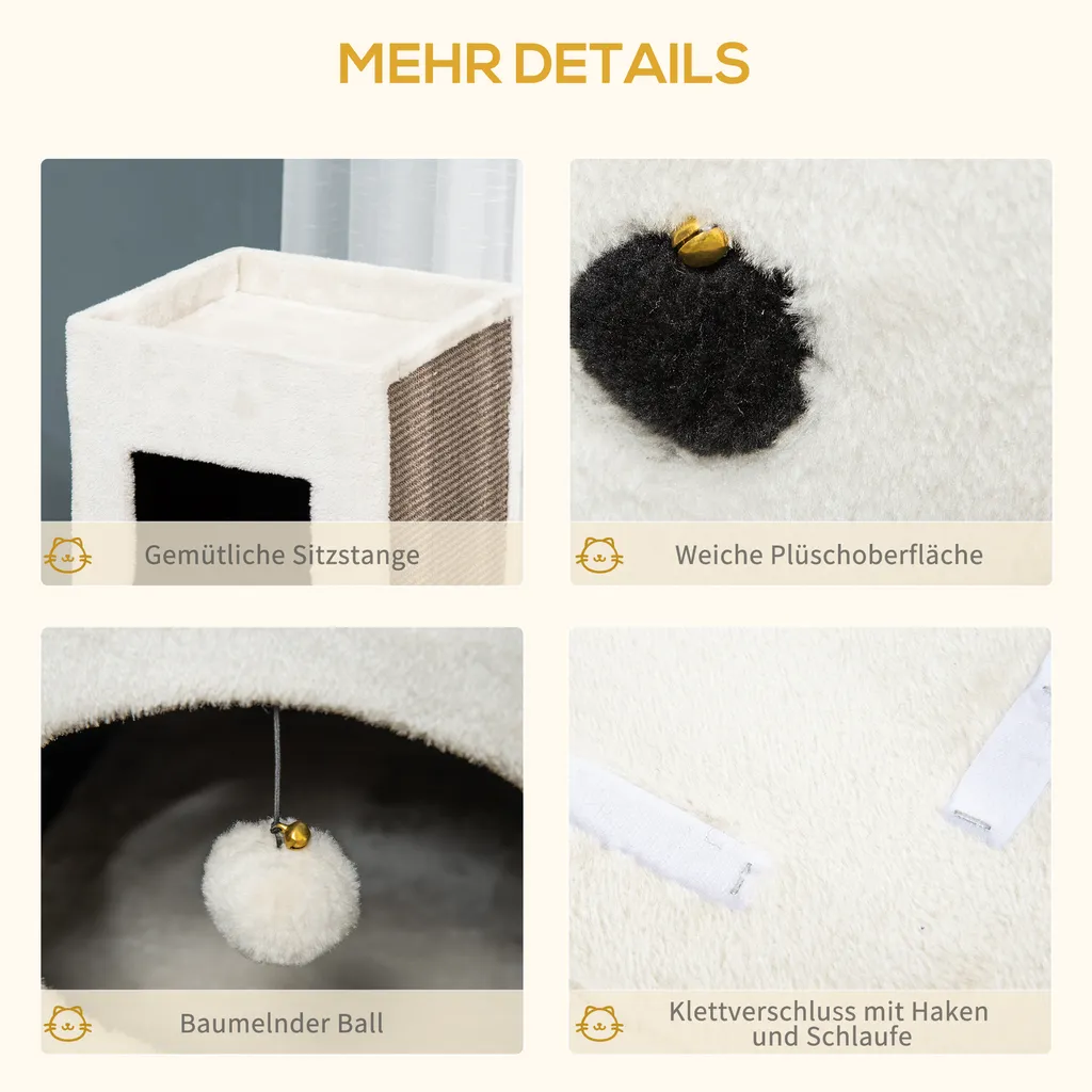 PawHut Kratztonne Für Katzen Katzenkratzbaum 3 Ebenen Katzenbaum Kletterbaum Für Katzen Katzenmöbel Sisal Plüsch Cremeweiß 48 X 48 X 109 Cm 7 PawHut Kratztonne Für Katzen Katzenkratzbaum 3 Ebenen Katzenbaum Kletterbaum Für Katzen Katzenmöbel Sisal Plüsch Cremeweiß 48 X 48 X 109 Cm – Bild 7