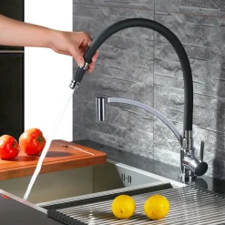 Aihom Wasserhahn Küche Schwarz, 360° Drehbar Silikon In Lebensmittelqualität Wand Küchenarmatur Wandarmatur Flexibel Ausziehbarer, Spültischarmatur Für Küche Messing