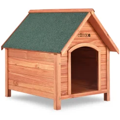 Deuba Cadoca Hundehütte FSC®-zertifiziertes Massivholz 82x72x85cm Dachluke Spitzdach Garten Hundehaus Tierhaus Wetterfest