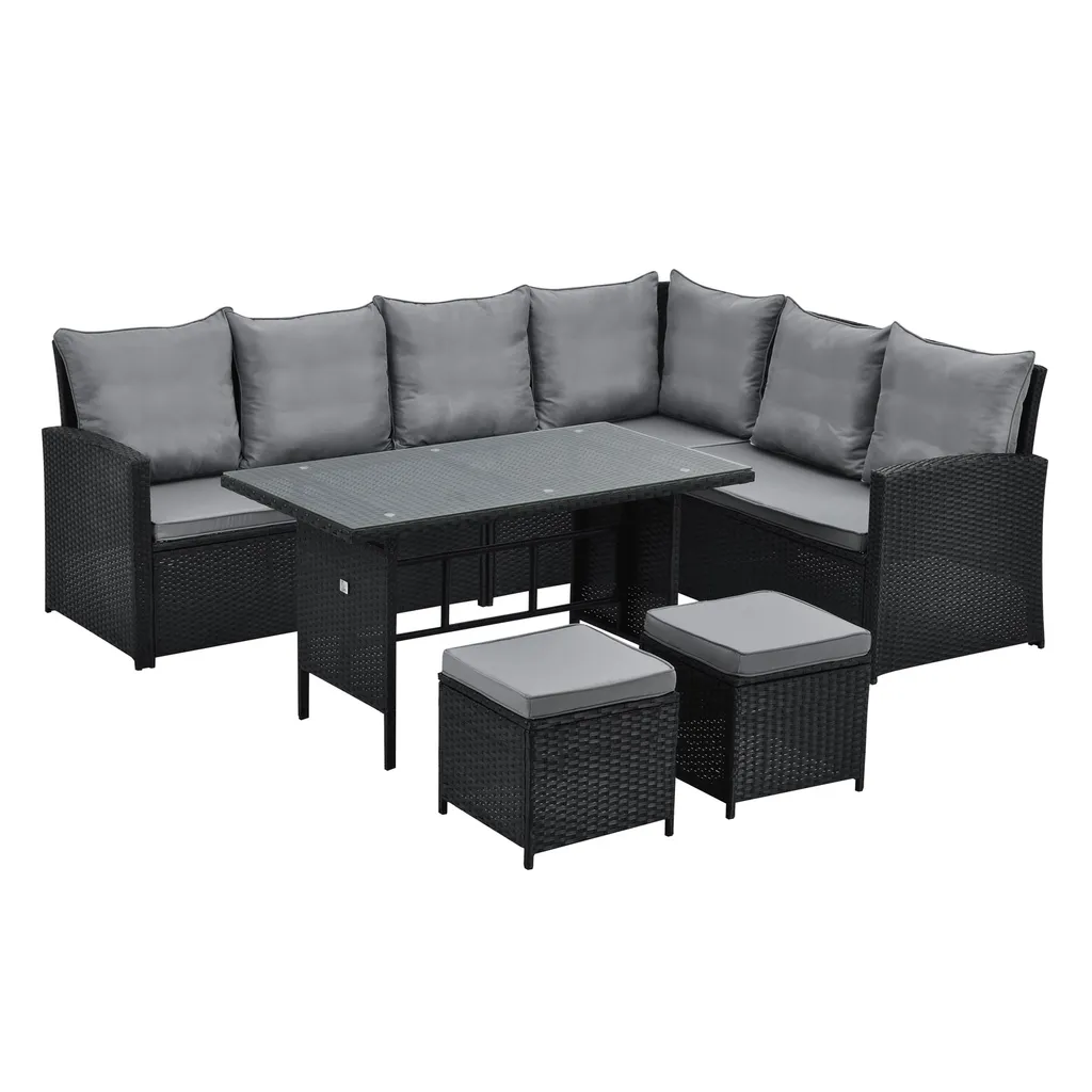 SVITA Monroe Garten-Lounge Set Polyrattan Lounge-Möbel Sitzgruppe Garten Schwarz 1 SVITA Monroe Garten-Lounge Set Polyrattan Lounge-Möbel Sitzgruppe Garten Schwarz