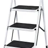 COSTWAY Trittleiter Klapptritt Weiss, Stehleiter Klappbar, Haushaltsleiter Stufenleiter Platzsparend, Metall, Stufenstehleiter 150 Kg Tragkraft 3-Stufen-Trittleiter