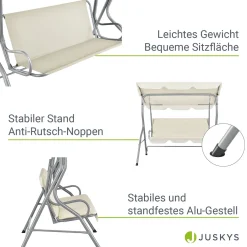 Juskys Hollywoodschaukel 3-Sitzer Mit Dach & Sitzauflage – Gartenschaukel 200 Kg Belastbar – Schaukelbank Für Garten & Terrasse - Beige -Garten- & Gewächshäuser Geschäft 8a64ab784a7bce40ab9dd123a9095941