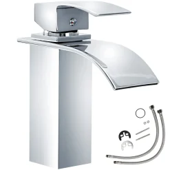 Tectake Wasserhahn Wasserfall Gebogener Auslauf - Grau