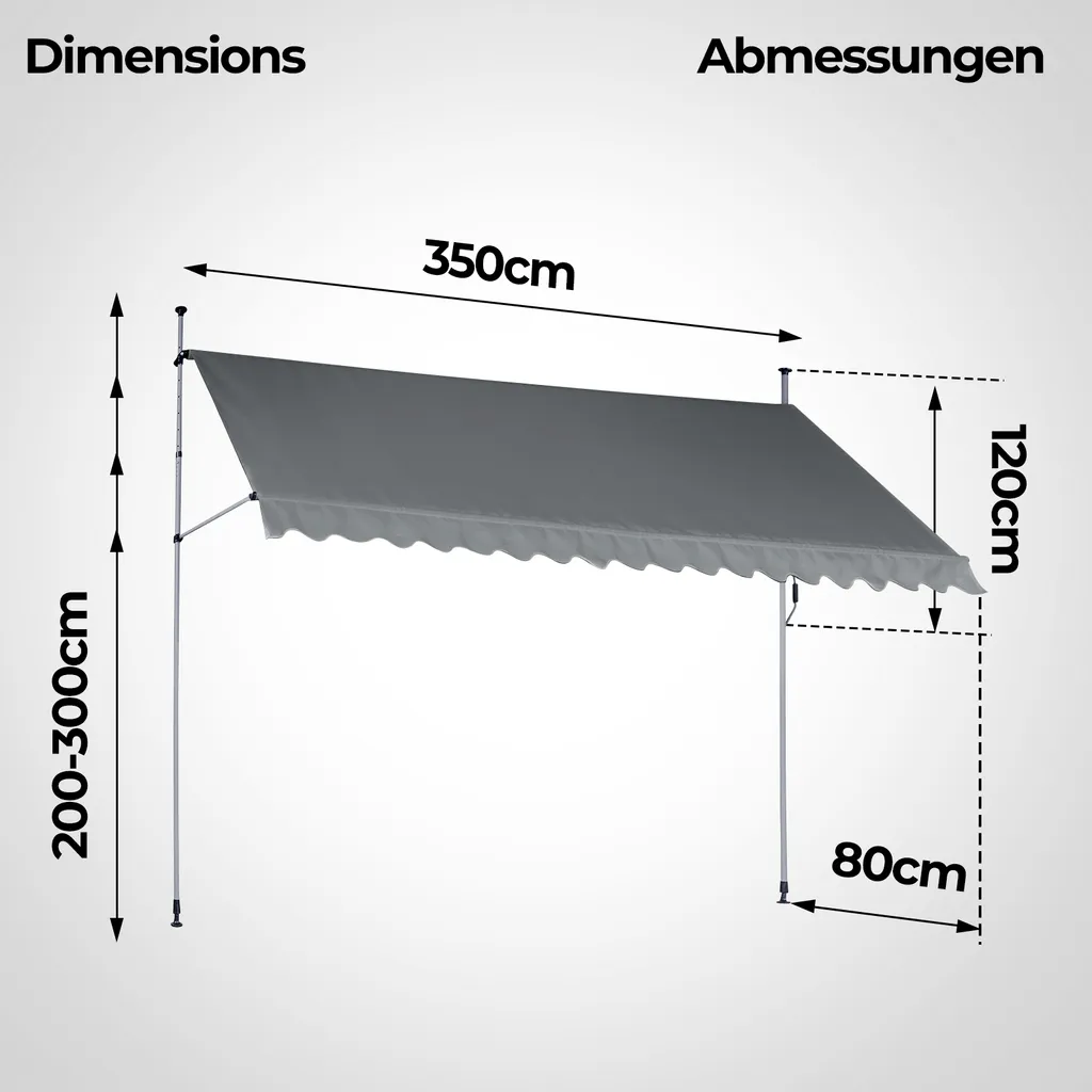 FF Europe Jago® Klemmmarkise - 300/350/400x80cm, Höhenverstellbar, Kurbel, Wasserabweisend, UV-Schutz, Terrasse, Sonnenschutz, Farbwahl - Balkon, Sonnenmarkise, Terrassenmarkise (350 X 80 Cm, Anthrazit) 2 FF Europe Jago® Klemmmarkise - 300/350/400x80cm, Höhenverstellbar, Kurbel, Wasserabweisend, UV-Schutz, Terrasse, Sonnenschutz, Farbwahl - Balkon, Sonnenmarkise, Terrassenmarkise (350 X 80 Cm, Anthrazit) – Bild 2