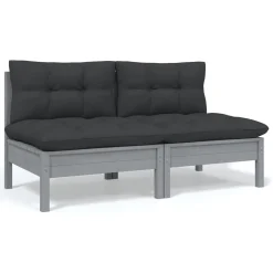 VidaXL 2-Sitzer-Gartensofa Mit Kissen Grau Massivholz Kiefer