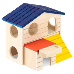 Navaris Hamster Haus Aus Holz Bunt - 2 Etagen Spielhaus Für Den Käfig - Goldhamster Zwerghamster Mäuse Holzhaus - Zubehör Spielzeug - Nager Häuschen