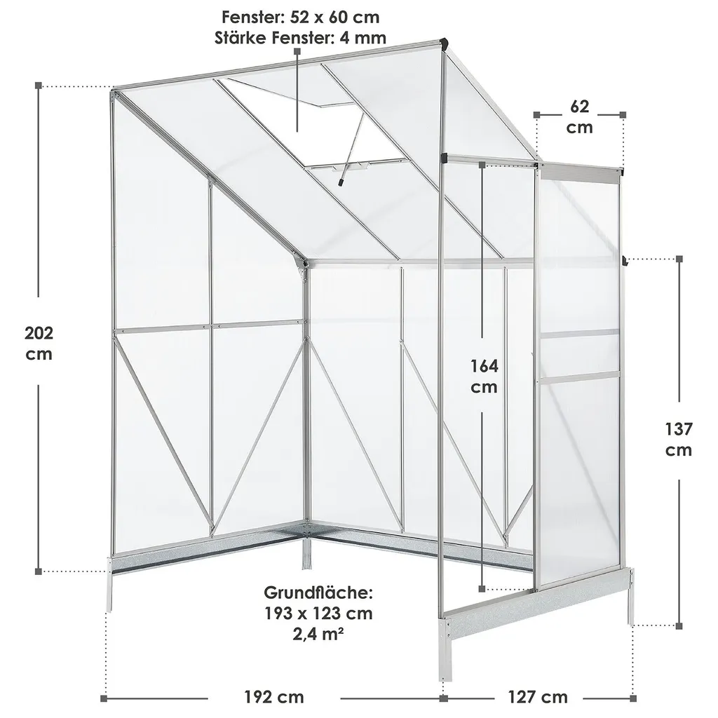 Juskys Aluminium Anlehn-Gewächshaus 2,4 M² – Treibhaus Mit Schiebetür, Fenster Zum Lüften & Stahl-Fundament – Stabiles Pflanzenhaus Für Garten 23 Juskys Aluminium Anlehn-Gewächshaus 2,4 M² – Treibhaus Mit Schiebetür, Fenster Zum Lüften & Stahl-Fundament – Stabiles Pflanzenhaus Für Garten – Bild 23