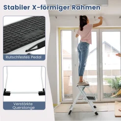 COSTWAY Klapptritt Mit 2 Stufen, Trittleiter Klappbar, 20 Cm Breit, Bis 150 Kg Belastbar, Klappleiter Mit Tragegriff & Anti-Rutsch-Pedal, Haushaltsleiter Für Zuhause Büro Garage, Metall, Weiß -Garten- & Gewächshäuser Geschäft 8bc7181243c3b080c5a94d10f503923e