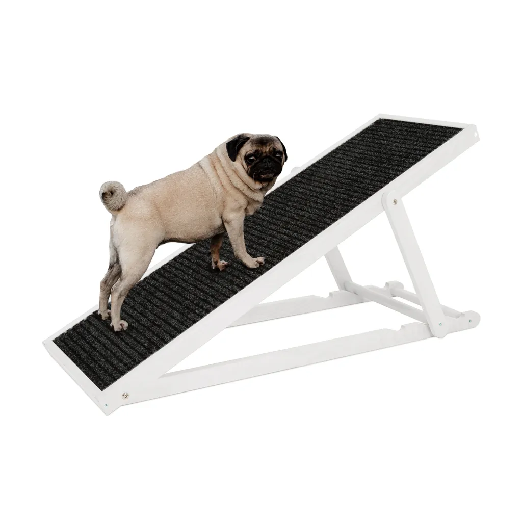 HOLTAZ Hunderampe Haustierrampe Für Bett Oder Sofa Klappbar Verstellbarer Aus Holz Mit Anti-rutsch Einsatz Für Katzen Oder Hunde Weiß 1 HOLTAZ Hunderampe Haustierrampe Für Bett Oder Sofa Klappbar Verstellbarer Aus Holz Mit Anti-rutsch Einsatz Für Katzen Oder Hunde Weiß