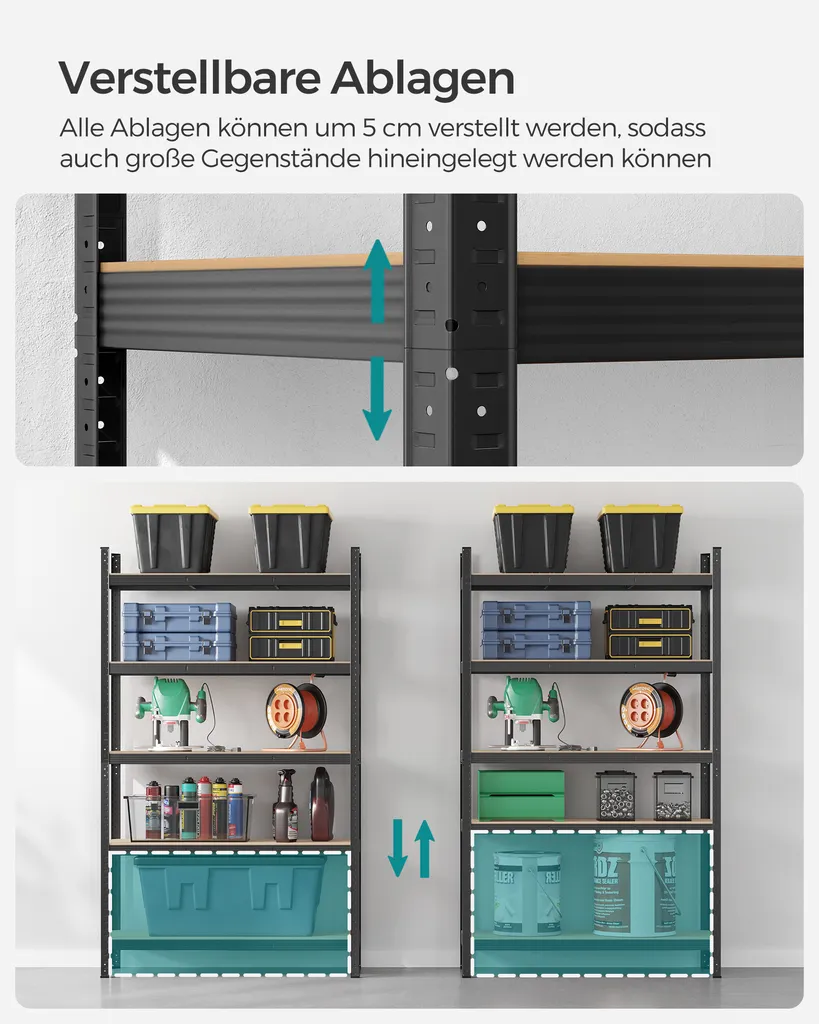 SONGMICS Schwerlastregal, Stahl, Regal, Kein Werkzeug Erforderlich, Lagerregal, Für Garage, Keller, Lagerraum, Werkzeug, Fitnessgerät, Bis 875 Kg Belastbar, 60 X 120 X 200 Cm, Grau GLR060G01 7 SONGMICS Schwerlastregal, Stahl, Regal, Kein Werkzeug Erforderlich, Lagerregal, Für Garage, Keller, Lagerraum, Werkzeug, Fitnessgerät, Bis 875 Kg Belastbar, 60 X 120 X 200 Cm, Grau GLR060G01 – Bild 7