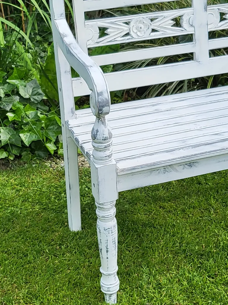 Ambiente-Lebenart.de Teakbank-Landhaus-Bank-Parkbank-Gartenbank-Blumen-Bank-Balkon-Bank 2 Sitzer Shabby Chic White Washed Antik Weiss 3 Ambiente-Lebenart.de Teakbank-Landhaus-Bank-Parkbank-Gartenbank-Blumen-Bank-Balkon-Bank 2 Sitzer Shabby Chic White Washed Antik Weiss – Bild 3