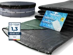 Planenfux® Pool Abdeckplane Für Ø 320 - 366 Cm Rundpools | 2-in-1 Poolabdeckung Rund Aus 200g/m² PE Material | UV-resistente Sommer- & Winterabdeckplane (Ø 420 Cm)