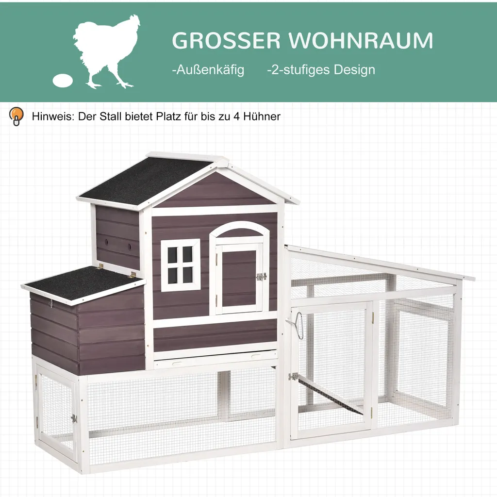 PawHut Zwerghühnerstall Mit Auslauf Nistkasten Zwerghühnerhaus Mit Stange Massivholz Dunkelrot 200 X 73,5 X 130 Cm 5 PawHut Zwerghühnerstall Mit Auslauf Nistkasten Zwerghühnerhaus Mit Stange Massivholz Dunkelrot 200 X 73,5 X 130 Cm – Bild 5