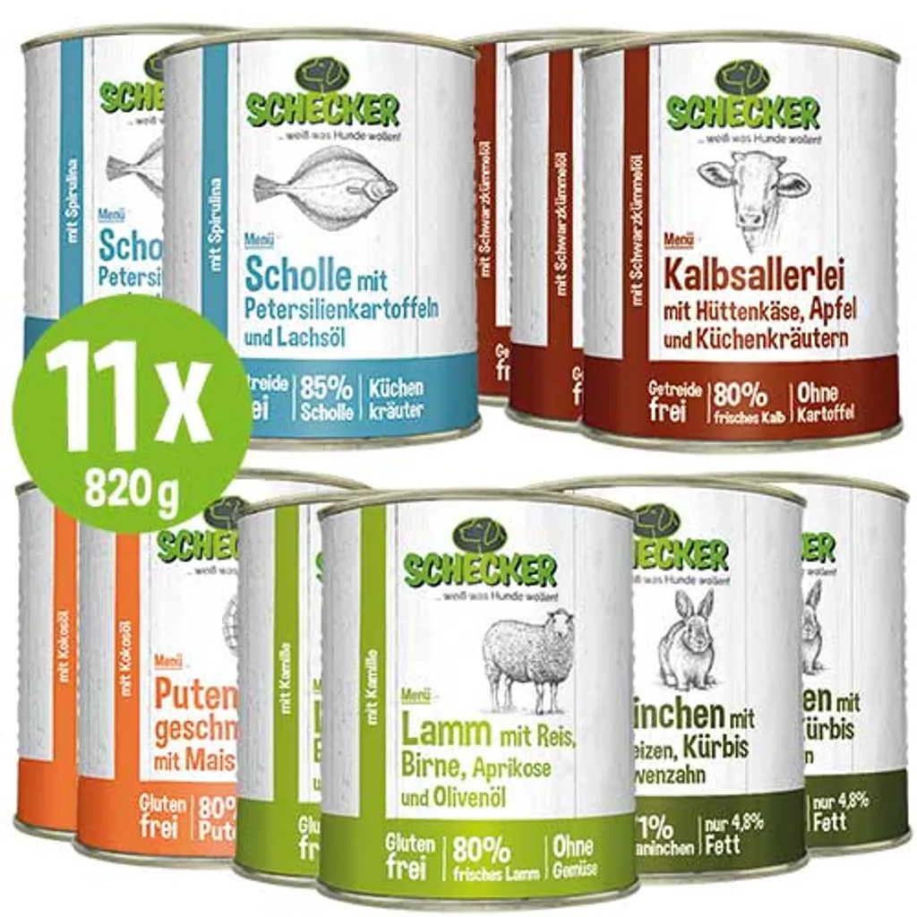 Schecker Hundemenü Nassfutter Dosen 820g (11-er 820g) Hundefutter Mehrpack 2 Schecker Hundemenü Nassfutter Dosen 820g (11-er 820g) Hundefutter Mehrpack – Bild 2
