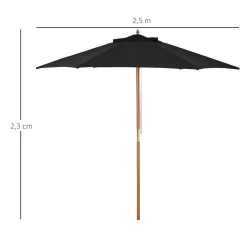 Outsunny Sonnenschirm, Gartenschirm, 3-stufig, Sonnenschutz, Bambus 180/㎡ Polyester, Schwarz, Ø2,5 X 2,3 M