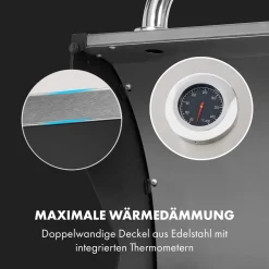 Klarstein Gasgrill Und Pizzaofen, Seitenbrenner Gasgrill Mit 6 Brenner, 20,5kW Edelstahl-Gasgrill, BBQ Gasgrill Für Balkon & Garten, Grill Für Propan, Gasgrills Mit Pizzastein & Thermometer