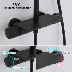 Aihom Duschsystem Mit Thermostat Duscharmatur Schwarz Regendusche Duschset Dusche Inkl. Regal Verstellbarer Duschstange Duschset Edelstahl -Garten- & Gewächshäuser Geschäft 8d8eac99b49e840f32c7296bb1b97572
