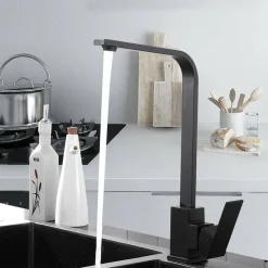 F-Beast 360° Küchenarmatur Mit 60cm Schläuche Quadratische Mischbatterie Trink Wasserhahn Küche Wasserfilter Armatur Schwarz Edelstahl Bad Spülbecke